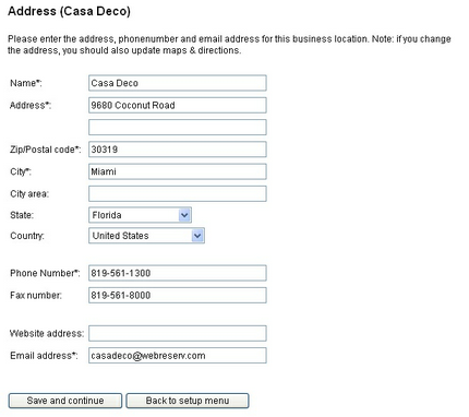 Setup Business Address